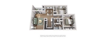 A floor plan of a house with a kitchen, living room, and bedrooms.