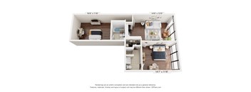 a stylized floor plan with a bedroom and a living room