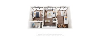 a 1 bedroom floor plan with a bathroom and a living room
