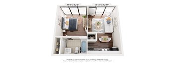 a 1 bedroom floor plan with a bathroom and a living room