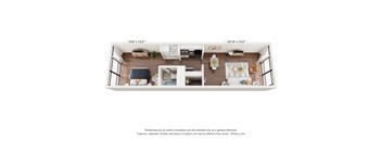 a stylized floor plan with a bedroom and a living room