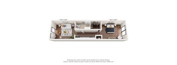 a stylized floor plan with a bedroom and a living room