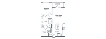 A black and white image of a floor plan for a small apartment.