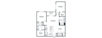 A black and white image of a floor plan for a two bedroom apartment.