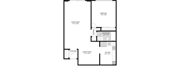 1 Bedroom/1 Bathroom Floor Plan