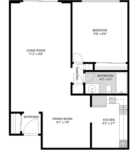 1 Bedroom/1 Bathroom Floor Plan