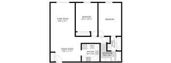 2 Bedroom/1 Bathroom Floor Plan