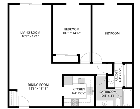 2 Bedroom/1 Bathroom Floor Plan