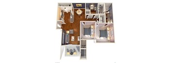 A floor plan of a house with a living room, dining room, kitchen, and bedrooms.