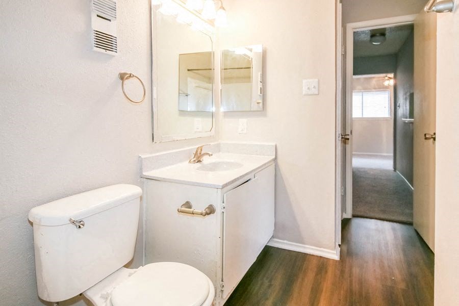a bathroom with a toilet and a sink and a mirror