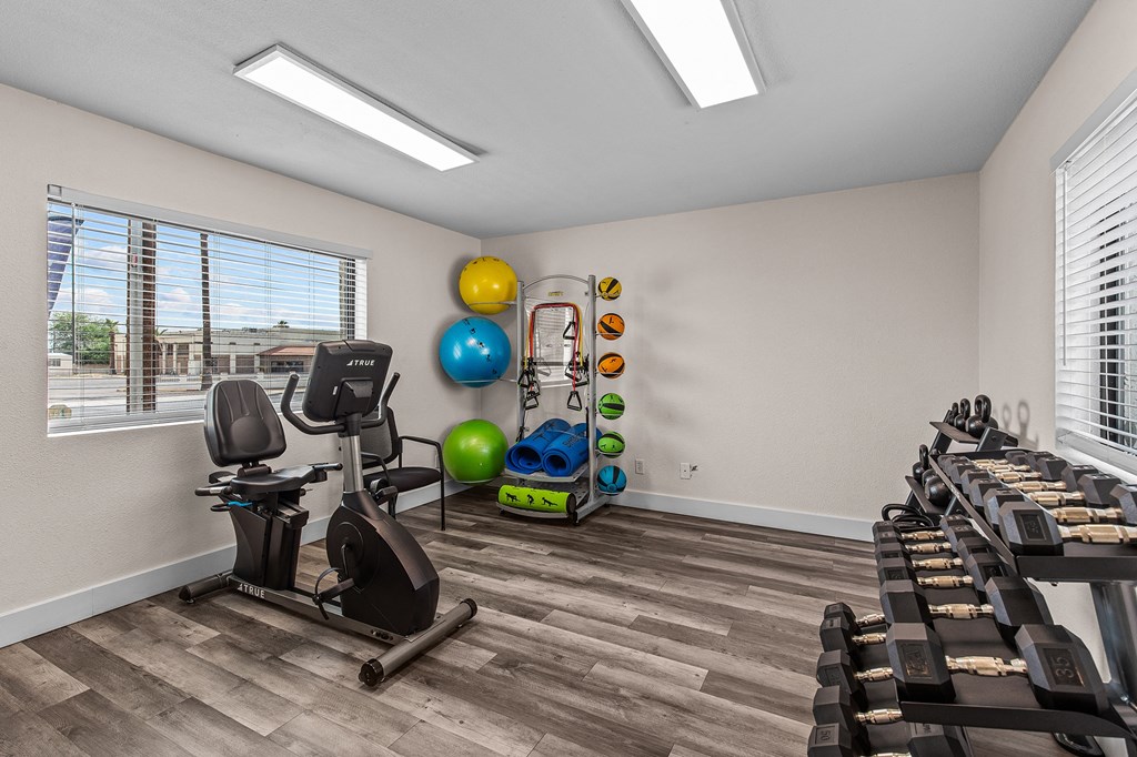 the preserve at ballantyne commons fitness room with treadmills and weights