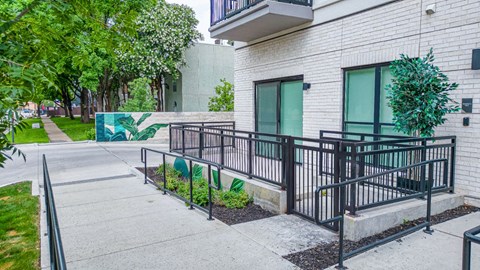 a building with a ramp leading up to the door