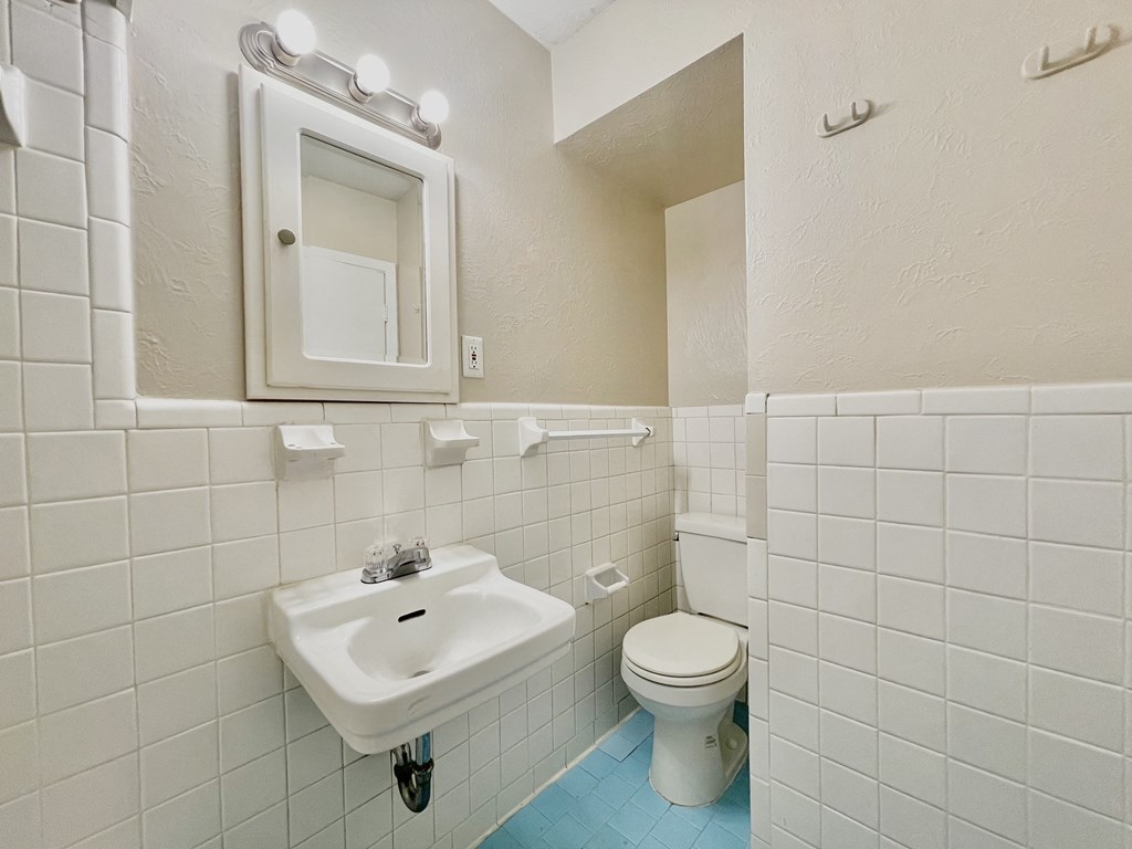 a bathroom with a sink and a toilet and a mirror