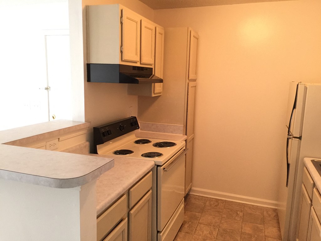a kitchen with a stove and a refrigerator