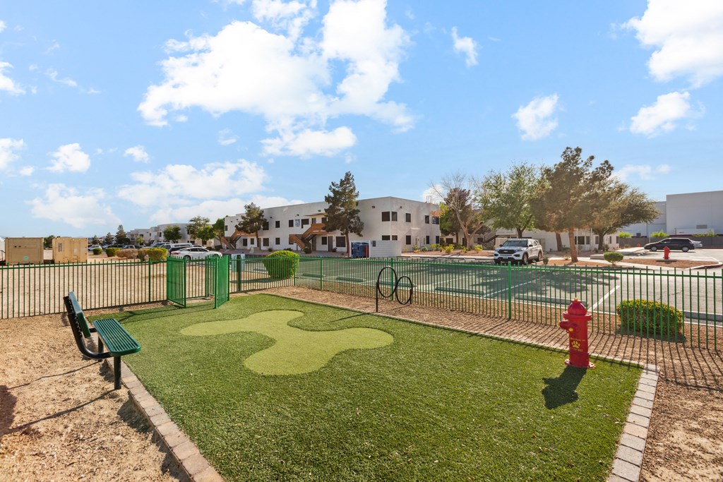 our apartments showcase a dog park with kennel and agility course