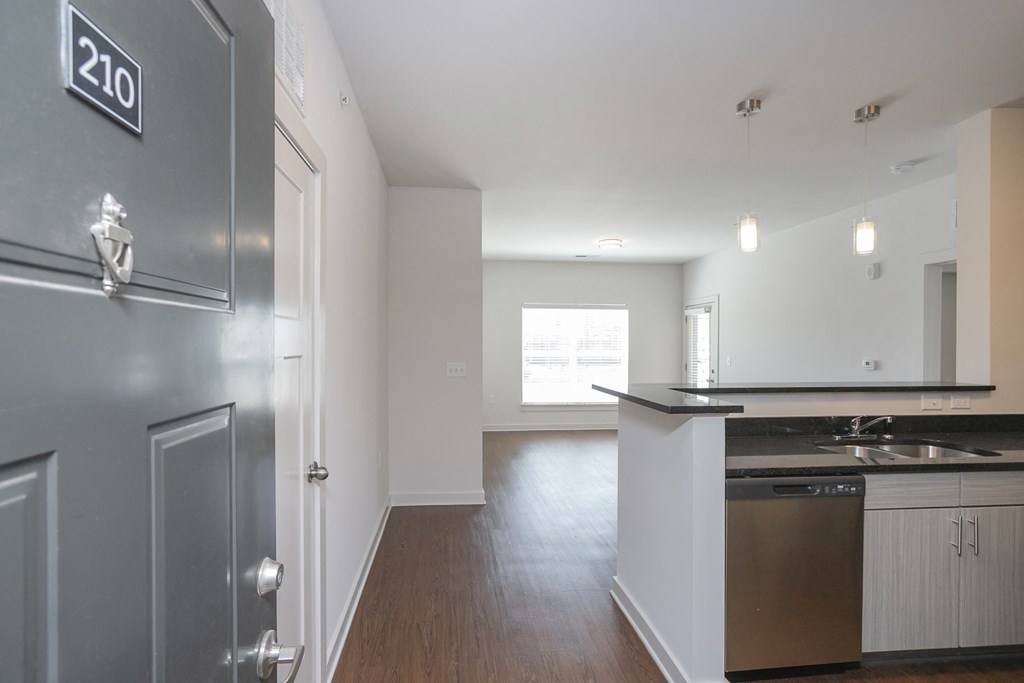 a view of the kitchen from the living room