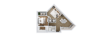 a 1 bedroom floor plan with a bathroom and a living room