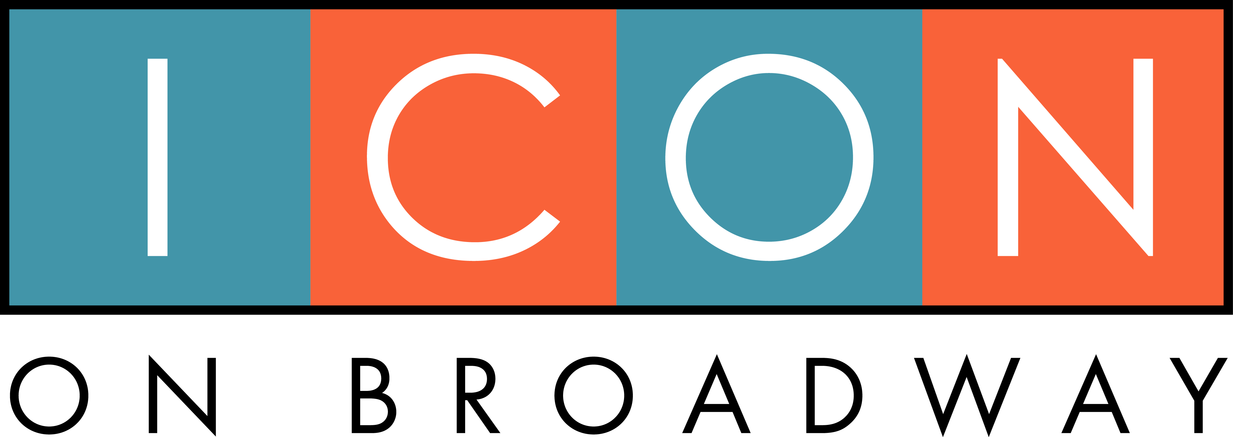 The image displays the word "ICON" in large letters, with a subtitle "ON BROADWAY" beneath it.