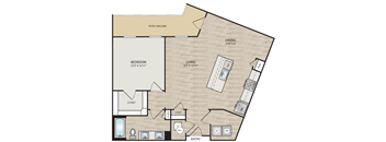 a floor plan of a studio apartment with a bedroom and a living room