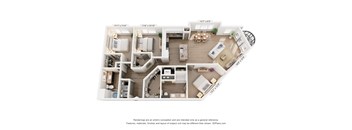 A floor plan of a two-bedroom apartment with a living room, kitchen, and bathroom.