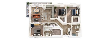 A floor plan of a two-bedroom apartment with dimensions.
