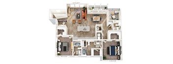 A floor plan of a two-story home with a living room, dining room, kitchen, and bedrooms.