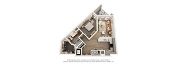 a stylized floor plan of a 1 bedroom apartment