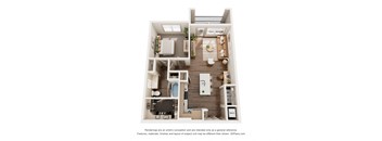 a stylized floor plan of a 1 bedroom apartment