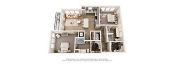 a 3d rendering of a floor plan with a bedroom and living room