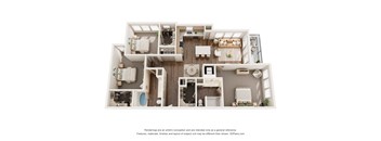 a stylized floor plan of a 3 bedroom apartment