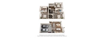 a stylized 3d floor plan of a 3 bedroom apartment