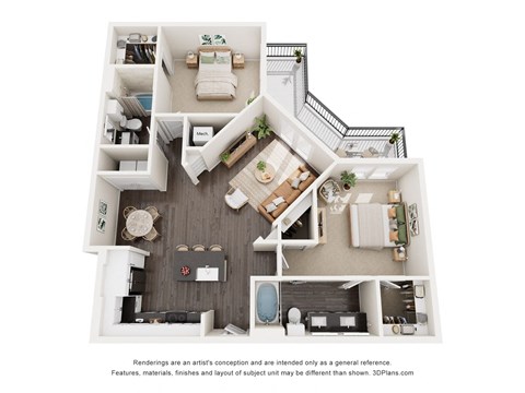 a stylized floor plan of a 1 bedroom apartment