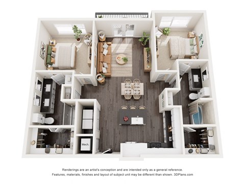 a 1 bedroom floorplan is shown in this rendering