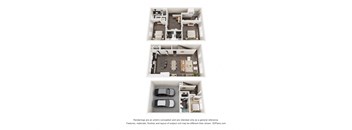 a stylized floor plan of a 3 bedroom apartment