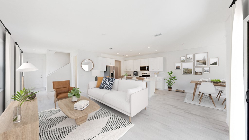 a living room with a couch and a table