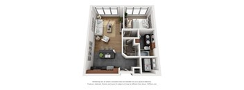 a 1 bedroom floorplan is shown in this rendering