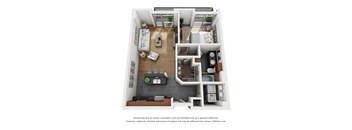 a 1 bedroom floorplan is shown in this rendering