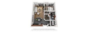 a 1 bedroom floorplan is shown in this rendering