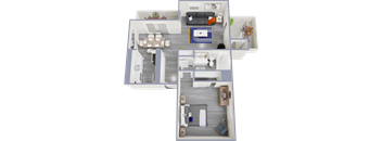 a 3d rendering of a 1 bedroom apartment with a bathroom and a living room