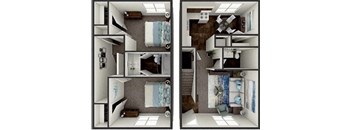 A series of images showing different views of a small apartment.