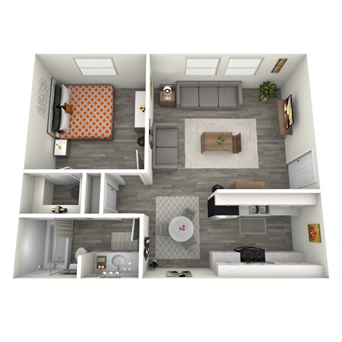 a top down view of our one bedroom apartment at university gardens in tempe, az