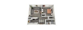 a 3d rendering of our 1 bedroom apartment at university gardens in tempe,az