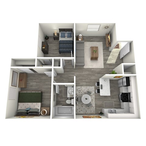 a furnished floor plan of a 1 bedroom apartment