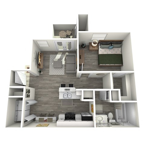 a 3d rendering of our 1 bedroom apartment at princeton court apartments in dallas