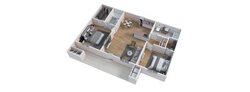 a 3d floor plan of a home with a bedroom and a living room