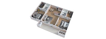 a 3d floor plan of a home with a bedroom and a living room