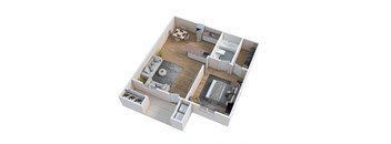 a 3d floor plan of a house with a bedroom and a living room