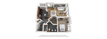 a 1 bedroom floor plan is shown in this rendering