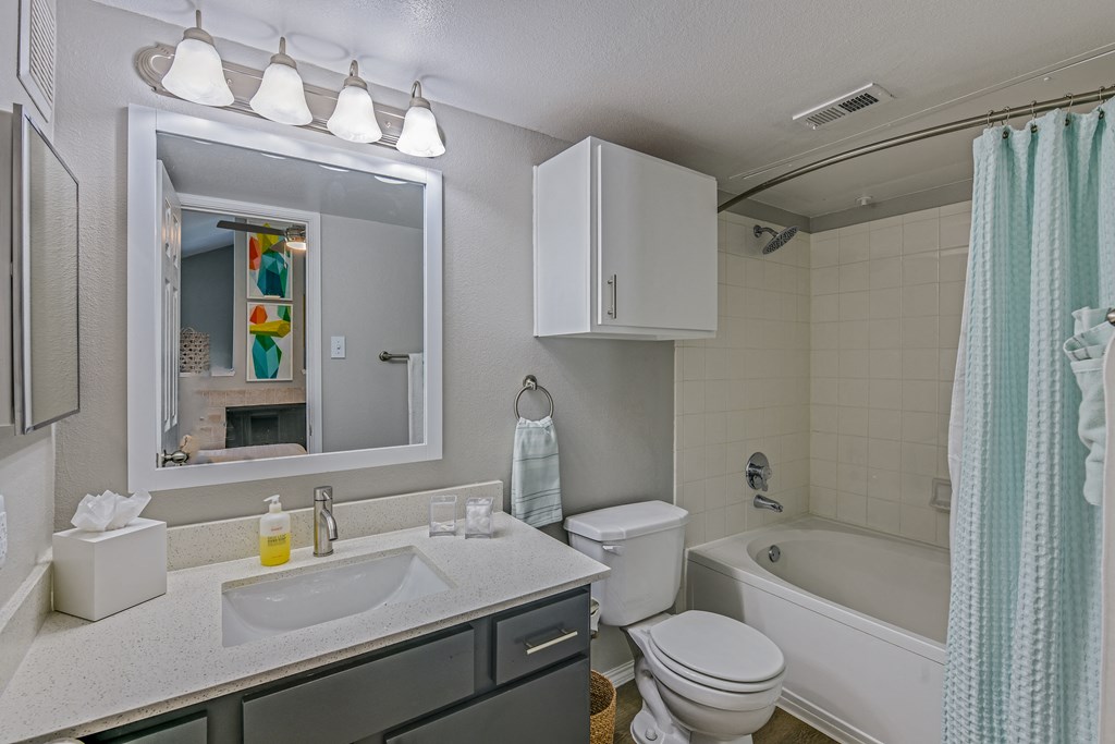 a bathroom with a sink toilet and bathtub