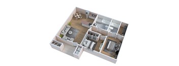 a 3d floor plan of a house with a bedroom and a living room
